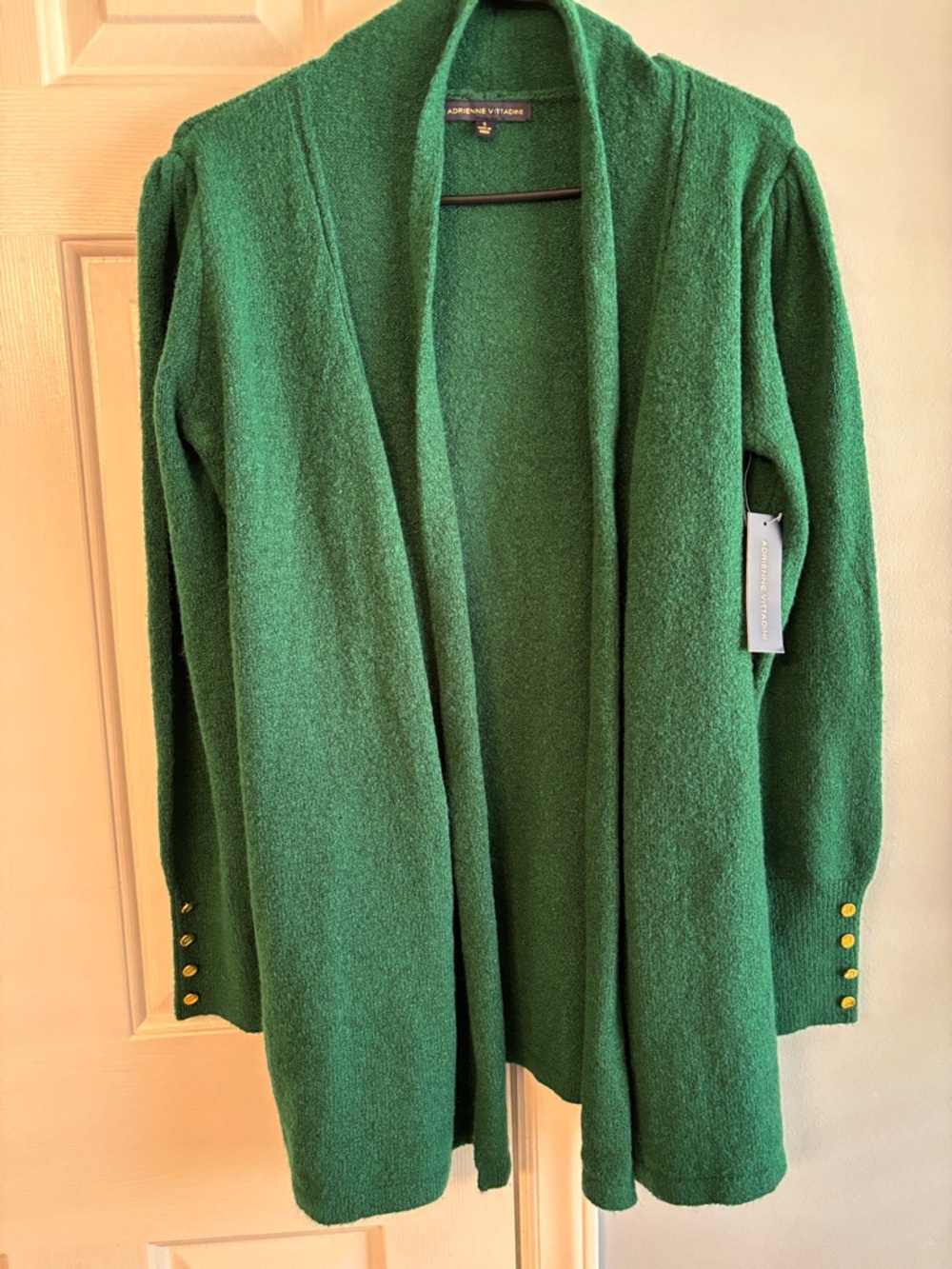 Adrienne Vittadini Green Open-Front Cashmere Blend Cardigan